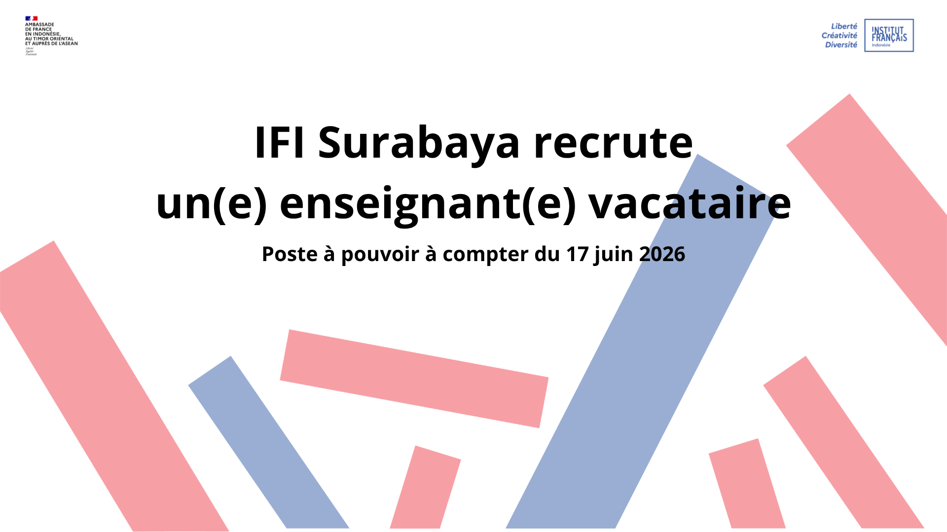 IFI Surabaya recrute un(e) enseignant(e) vacataire