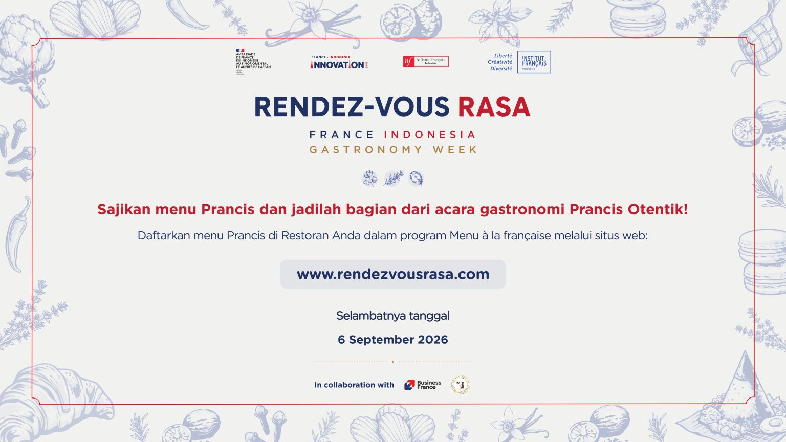 Panggilan Pendaftaran – Rendez-Vous Rasa: France-Indonesia Gastronomy Week 2026