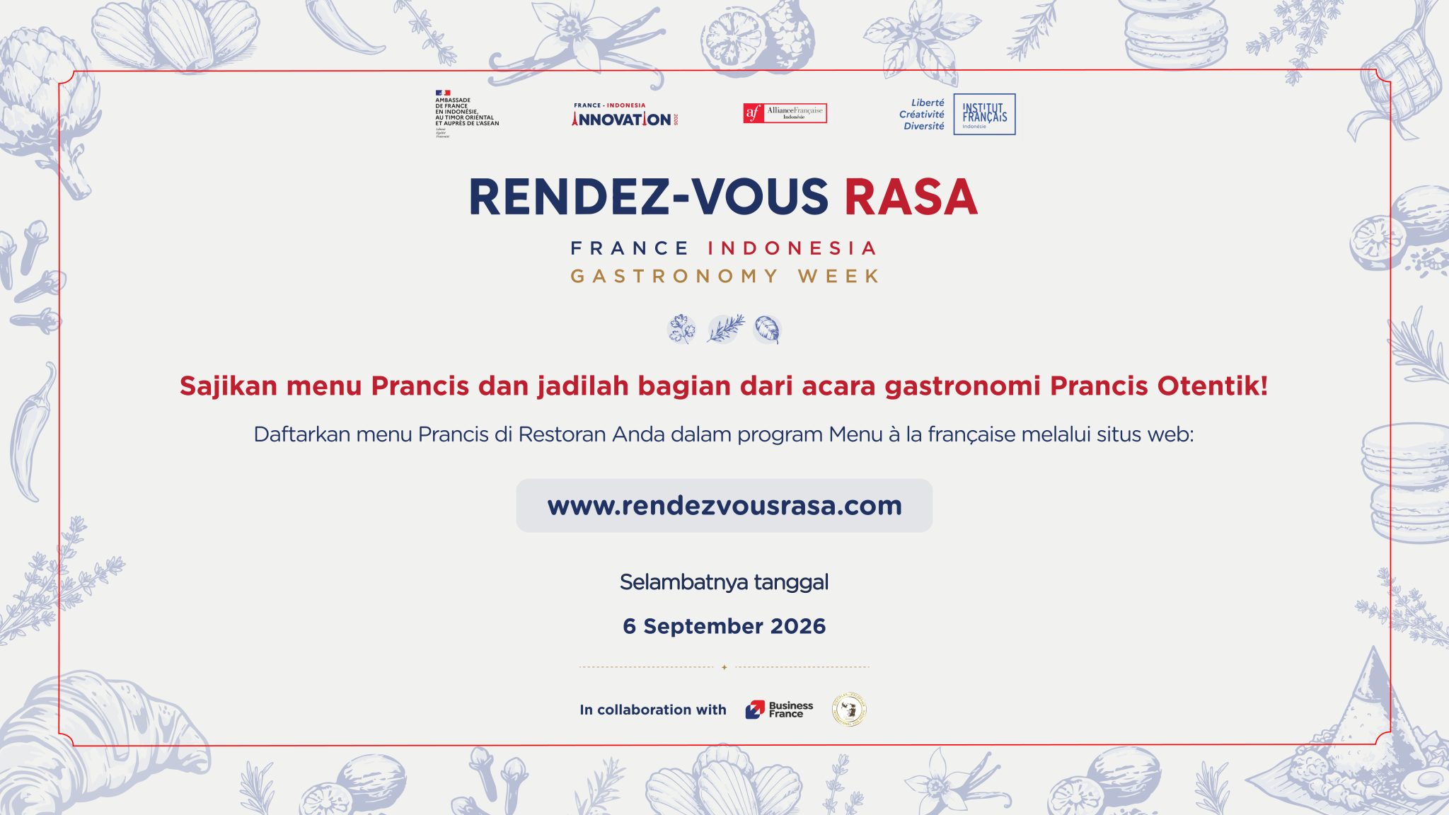 Panggilan Pendaftaran – Rendez-Vous Rasa: France-Indonesia Gastronomy Week 2026